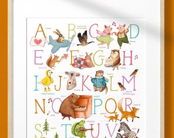 Large 16x20 inch illustration poster "Alphabet Book" / Print / Illustration / Artwork / Quebec / ABC Book / French / French / Alphabet