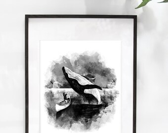 Large illustration poster 16x20 in "Game of trust - The whale" / Print / Illustration / Artwork / Quebec / Whale
