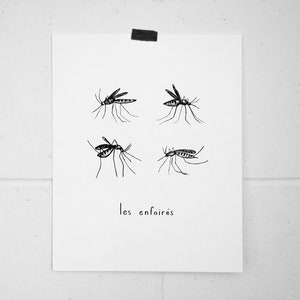 Affiche d'illustration « Les enfoirés » / Québec / Mosquito / Print / Illustration / Artwork