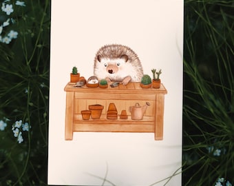 Greeting Card - "Hedgehogs and Cacti" / Greeting cards / Stationery / Gardening / Cactus / Illustration / Artwork / Quebec