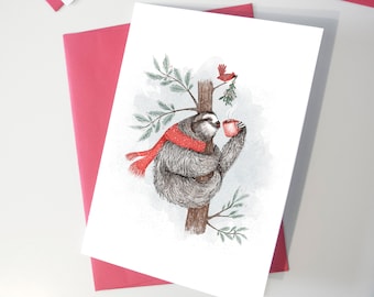 Greeting card - Kissing under the mistletoe - Kissing under the mistletoe / Happy holidays / Christmas / Greeting cards / Christmas / Sloth
