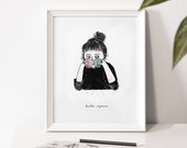 Poster 39 Double espresso 39 illustration Print Illustration Artwork Quebec Coffee