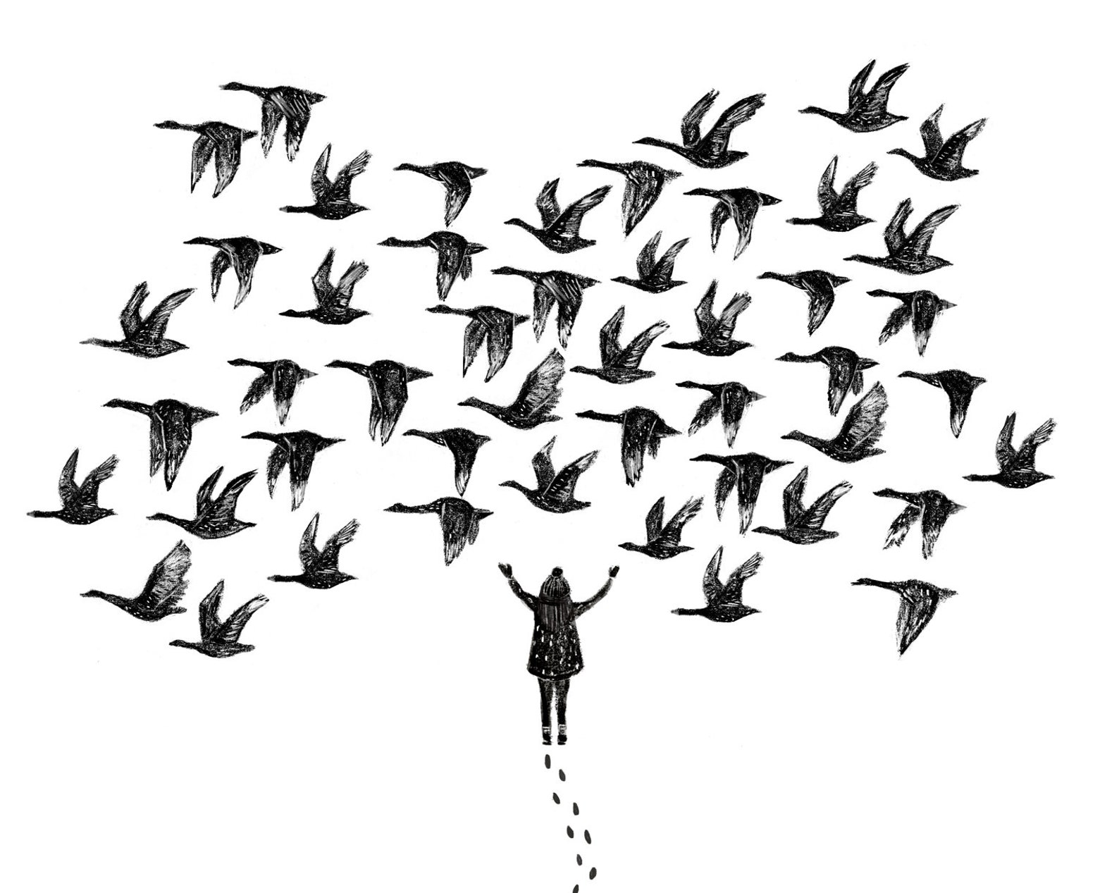 Large Illustration Poster 20x16 in the Geese / Print / Illustration