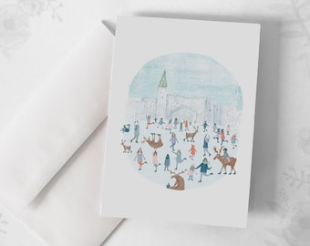 Carte de souhaits  - Le Vieux-Québec / Carré d'Youville - Patinoire - Greeting cards- Carte de voeux - Québec - Canada