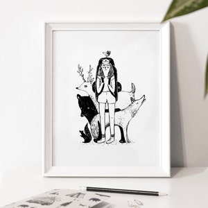 Illustration poster "The Traveller" / Print / Illustration / Artwork / Quebec / Backbacker / Animals / Voyage