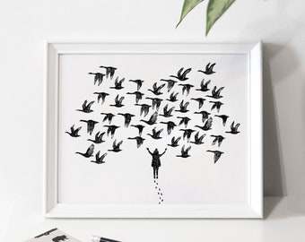 Affiche d'illustration « Les oies » / Goose / Bird / Oiseaux / Spring / Print / Illustration / Artwork