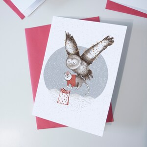Carte de souhaits - Le hibou et le chat - Joyeuses fêtes / Christmas - Card - Greeting cards- Carte de voeux - Noël