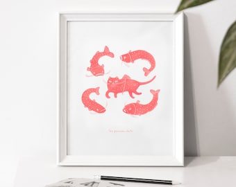 Affiche d'illustration « Les poissons-chats » / Cat / Catfish / Print / Illustration / Artwork / Québec