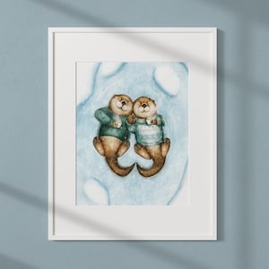 Large 16x20 in. illustration poster "Frosty Morning" / Print / Illustration / Artwork / Quebec / Winter / Nature / Otters