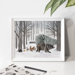 Affiche d'illustration « Travail d'équipe » / Print / Illustration / Artwork / Québec / Bear / Christmas / Winter