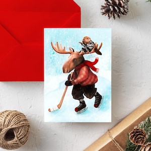 NOUVEAU - NOËL 2024 « Hors-jeu » / Joyeuses fêtes / Christmas / Greeting card / Carte de voeux / Animal / Hockey / Moose / Québec