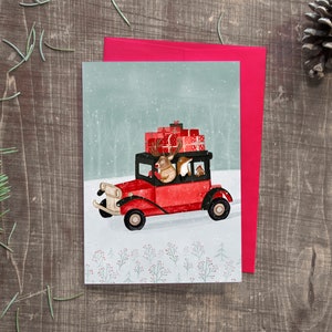 NOËL « En route! » / Joyeuses fêtes / Christmas / Greeting card / Carte de voeux / Animal / Car / Québec