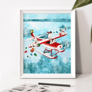 Illustration poster "The North Pole Plane" / Print / Illustration / Artwork / Quebec / Plane / Animals / Airplane / Christmas
