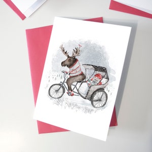 Carte de souhaits - Orignal à vélo - Joyeuses fêtes / Christmas - Card - Greeting cards- Carte de voeux - Noël
