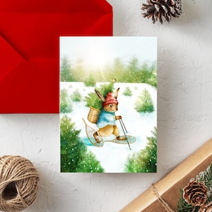 NOËL 2023 « Randonnée en raquette » / Joyeuses fêtes / Christmas / Greeting card / Carte de voeux / Animal / Lièvre / Québec