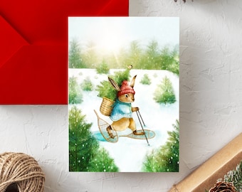 CHRISTMAS 2023 “Snowshoeing” / Happy Holidays / Christmas / Greeting card / Greeting card / Animal / Hare / Quebec