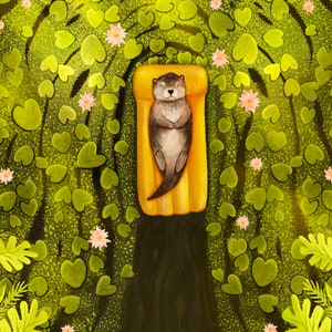 Carte de souhaits - La loutre parmi les nénuphars / Otter/ Nature / Lac / Greeting cards / Stationery Bild 2