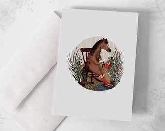 Carte de souhaits - « Le cheval » / Greeting cards / Stationery / Illustration / Artwork / Québec /Horse / Book