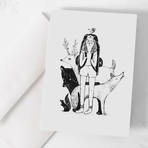Carte de souhaits - « La voyageuse » / Greeting cards / Stationery / Illustration / Artwork / Québec / Backbacker / Animals / Voyage