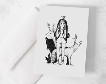 Tarjeta Deseo - "The Traveller" / Tarjetas de felicitación / Papelería / Ilustración / Ilustración / Quebec / Backbacker / Animales / Viajes