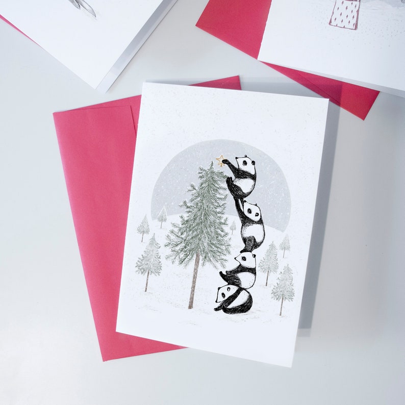 Greeting card pandas happy holidays / Christmas Card Greeting Card greeting card Christmas image 1