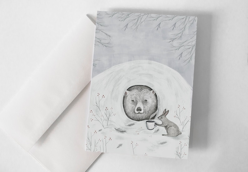 Carte de souhaits - Le réveil / Bear / Coffee / Spring / Greeting cards / Stationery image 1