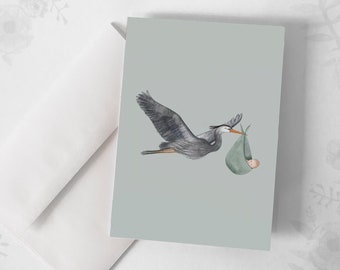 Carte de souhaits - « Naissance »  / Greeting cards / Stationery / Bird / Newborn / Illustration / Artwork / Québec
