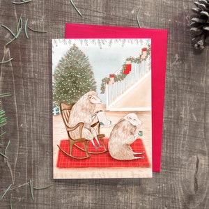 NOËL « Tricoter les bas de laine » / Joyeuses fêtes / Christmas / Greeting card / Carte de voeux / Animal / Sheeps  / Québec