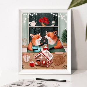 Illustration poster "Gingerbread Love" / Print / Illustration / Artwork / Quebec / Fox / Foxes / Gingerbread