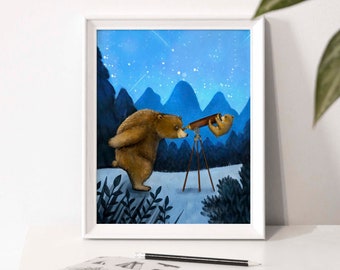 Illustration poster “The Little Bear” / Print / Illustration / Artwork / Quebec / Astronomy / Bear / Nature