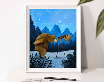 Illustration poster "The Little Bear" / Print / Illustration / Artwork / Quebec / Astronomy / Bears / Nature