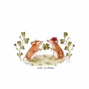 Carte de souhaits - « Créer sa chance » / Greeting cards / Stationery / Illustration / Artwork / Souris / Trèfles à quatre feuilles / Amour Bild 2