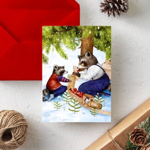 NOËL 2023 « Le train sous le sapin » / Joyeuses fêtes / Christmas / Greeting card / Carte de voeux / Animal / Family / Québec