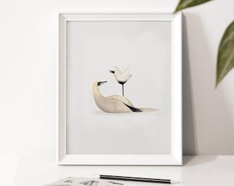 Affiche d'illustration « Apprendre à voler » / Print / Illustration / Artwork / Québec / Animal / Bird / Fou de bassan / Gaspésie