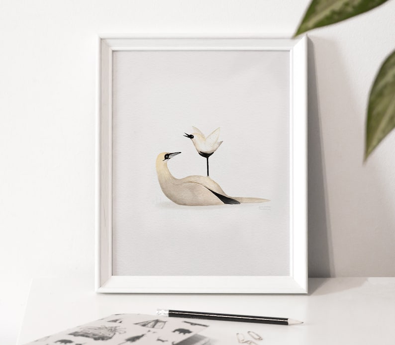 Cartel de ilustración “Aprende a volar” / Impresión / Ilustración / Obra de arte / Quebec / Animal / Pájaro / Gannet / Gaspésie imagen 1