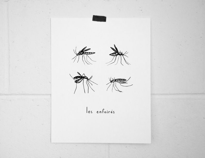 Cartel de ilustración “Les enfoirés” / Quebec / Mosquito / Impresión / Ilustración / Obra de arte imagen 1