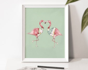 Illustration poster - Flamingos in love