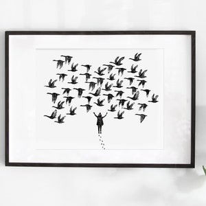 Large 20x16" illustration poster "The Geese" / Print / Illustration / Artwork / Quebec / Spring / Birds