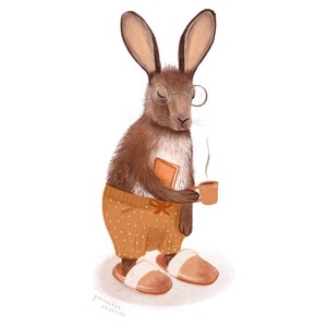 Carte de souhaits - « Le pantouflard » / Greeting cards / Stationery / Québec / Lapin / Coffee / Morning Bild 2