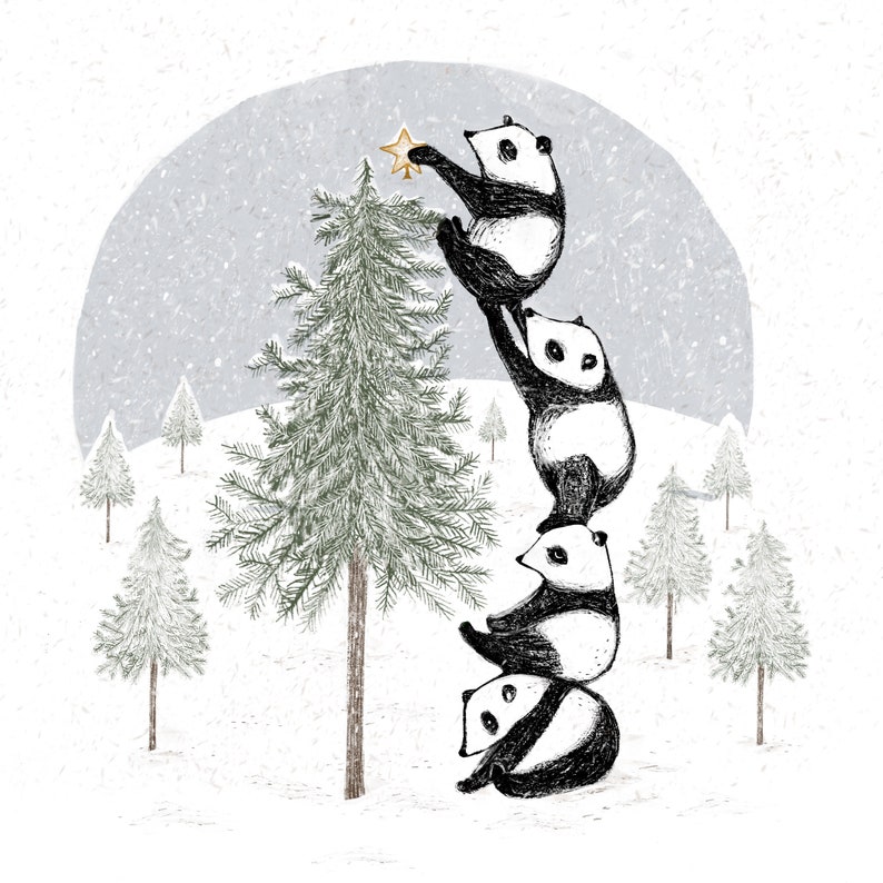 Greeting card pandas happy holidays / Christmas Card Greeting Card greeting card Christmas image 2