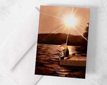 Carte de souhaits - Coucher de soleil / Renard / Nature / Lac / Raton-laveur / Fox / Canada / Golden Hour / Greeting cards / Stationery