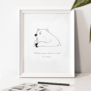 Illustration poster &quot;Waiting for caffeine to get to the brain&quot; / Coffee / Café / Bear / Print / Illustration / Artwork