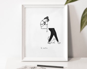 Affiche d'illustration « Le matin »  / Québec / Morning / Cat / Print / Illustration / Artwork