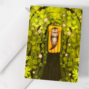 Carte de souhaits - La loutre parmi les nénuphars / Otter/ Nature / Lac / Greeting cards / Stationery