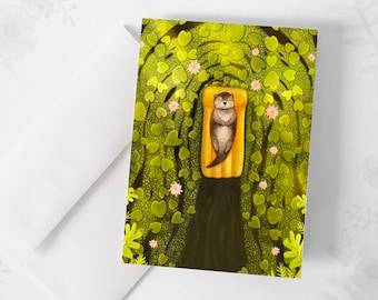 Carte de souhaits - La loutre parmi les nénuphars / Otter/ Nature / Lac / Greeting cards / Stationery