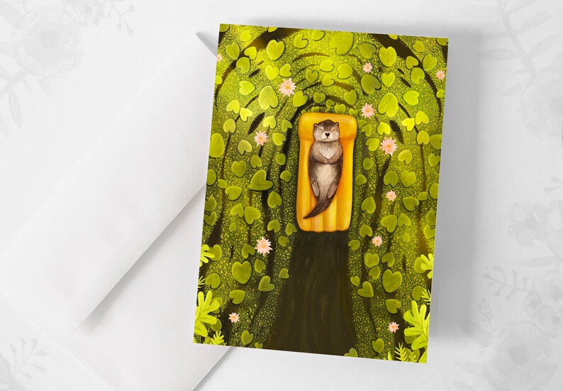 Carte de souhaits - La loutre parmi les nénuphars / Otter/ Nature / Lac / Greeting cards / Stationery Bild 1