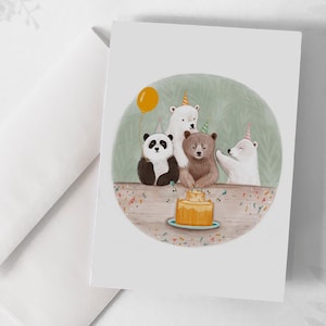 Carte de souhaits - Joyeux anniversaire / Bear / Cake / Birthday / Greeting cards / Stationery