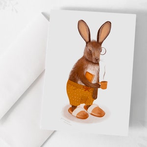 Carte de souhaits - « Le pantouflard »  / Greeting cards / Stationery / Québec / Lapin / Coffee / Morning