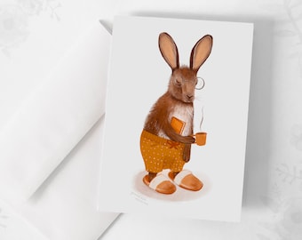 Carte de souhaits - « Le pantouflard »  / Greeting cards / Stationery / Québec / Lapin / Coffee / Morning