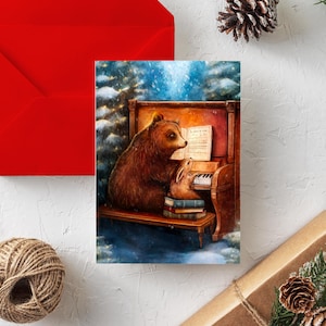 NOUVEAU - NOËL 2024 « Le duo » / Joyeuses fêtes / Christmas / Greeting card / Carte de voeux / Animal / Piano / Québec
